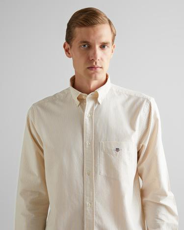  GANT Erkek Krem Regular Fit Düğmeli Yaka Çizgili Oxford Gömlek