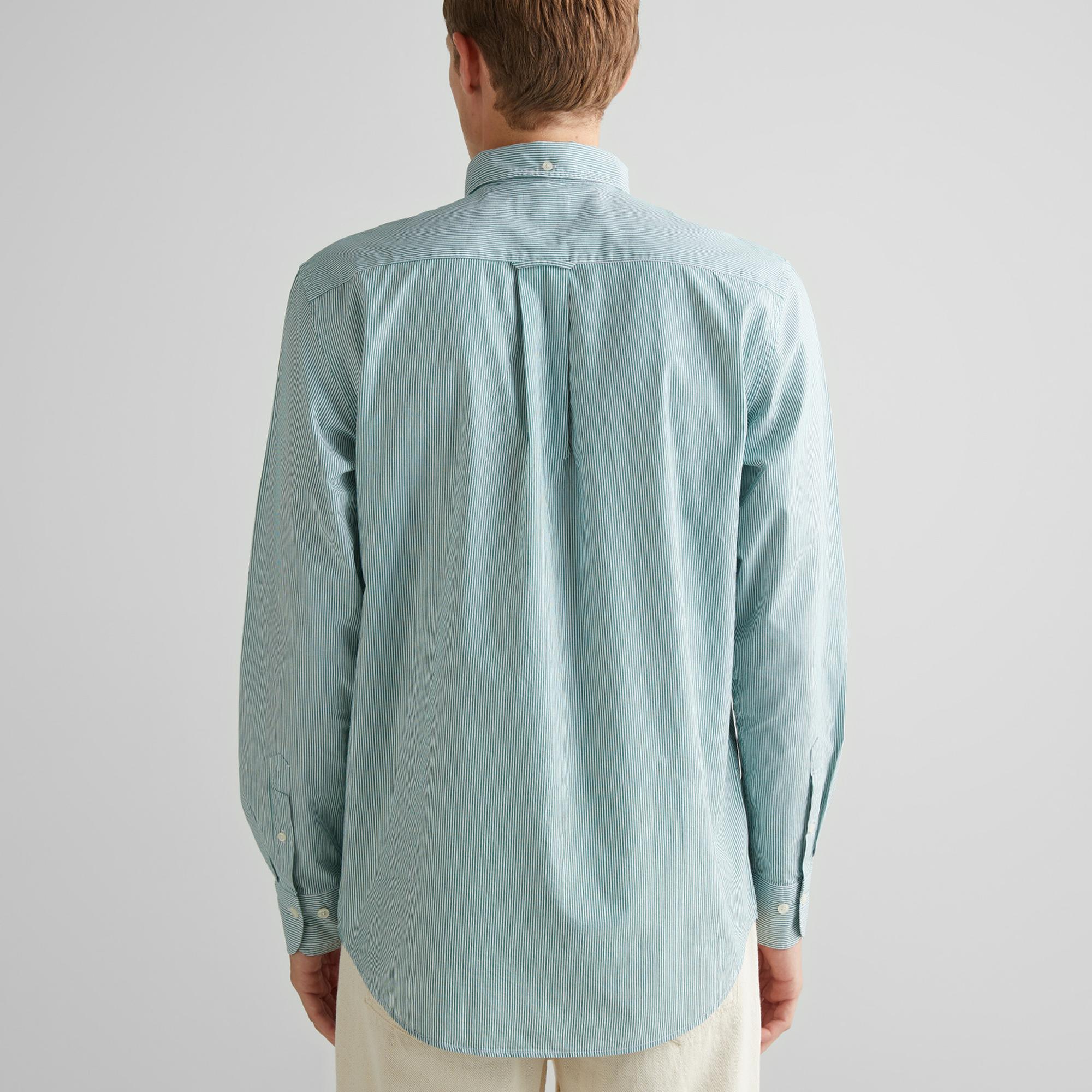 GANT Erkek Yeşil Regular Fit Çizgili Düğmeli Yaka Gömlek