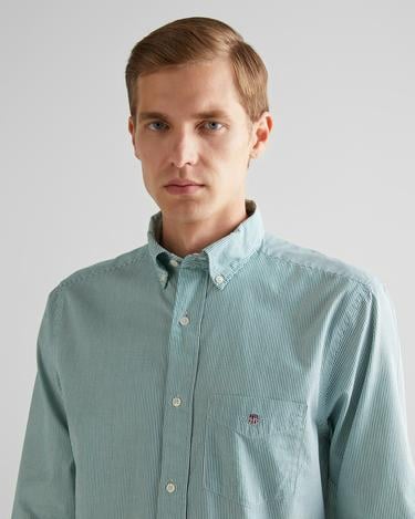  GANT Erkek Yeşil Regular Fit Çizgili Düğmeli Yaka Gömlek