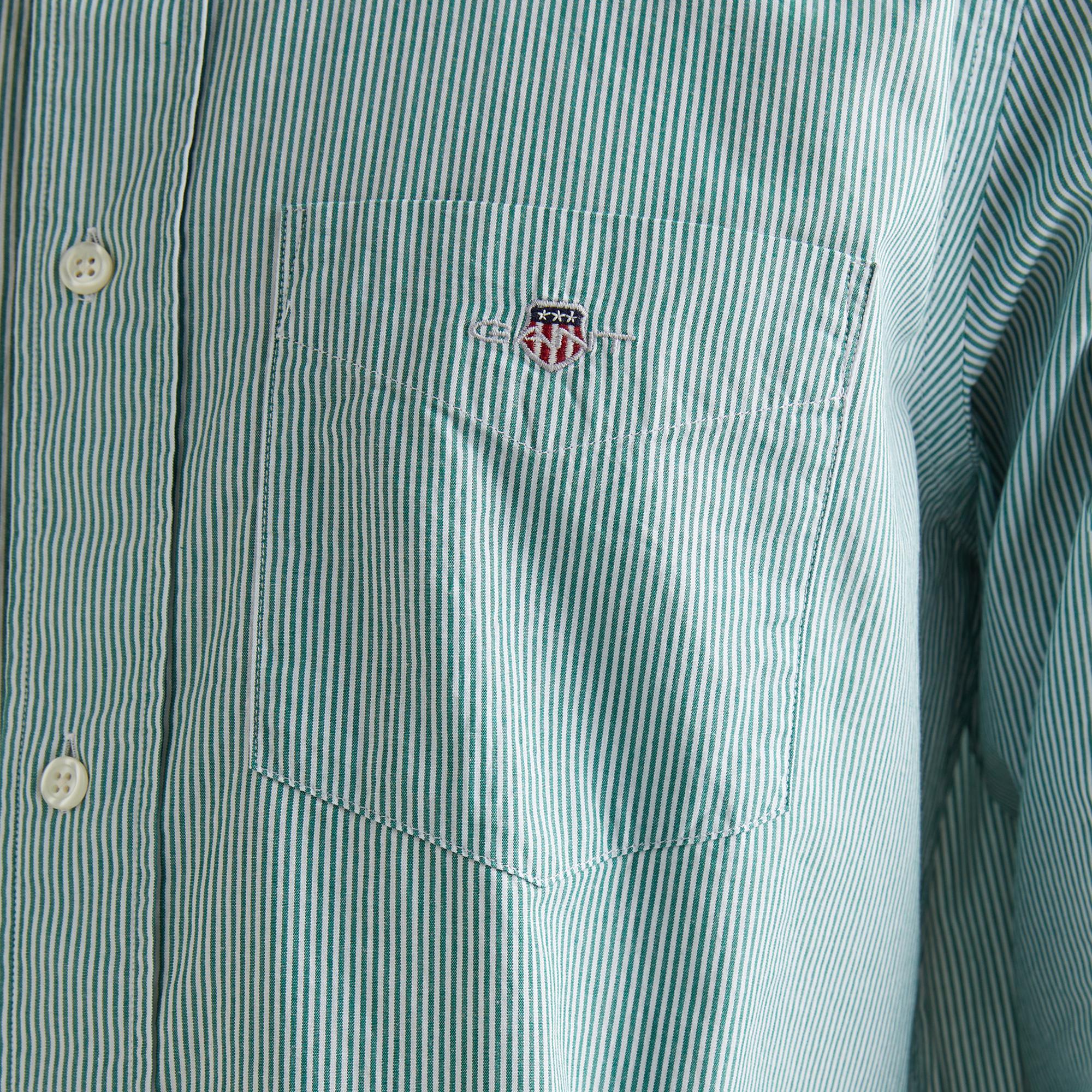 GANT Erkek Yeşil Regular Fit Çizgili Düğmeli Yaka Gömlek