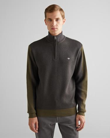  GANT Erkek Yeşil Relaxed Fit Yarım Fermuarlı Renk Bloklu Kazak