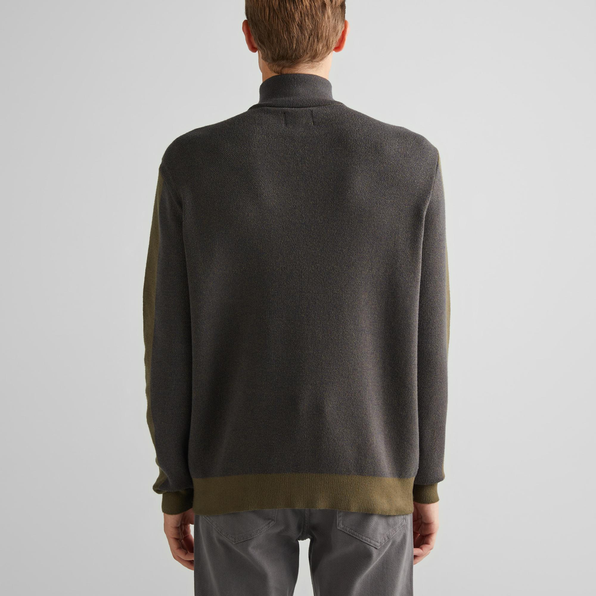 GANT Erkek Yeşil Relaxed Fit Yarım Fermuarlı Renk Bloklu Kazak