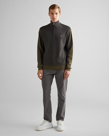  GANT Erkek Yeşil Relaxed Fit Yarım Fermuarlı Renk Bloklu Kazak