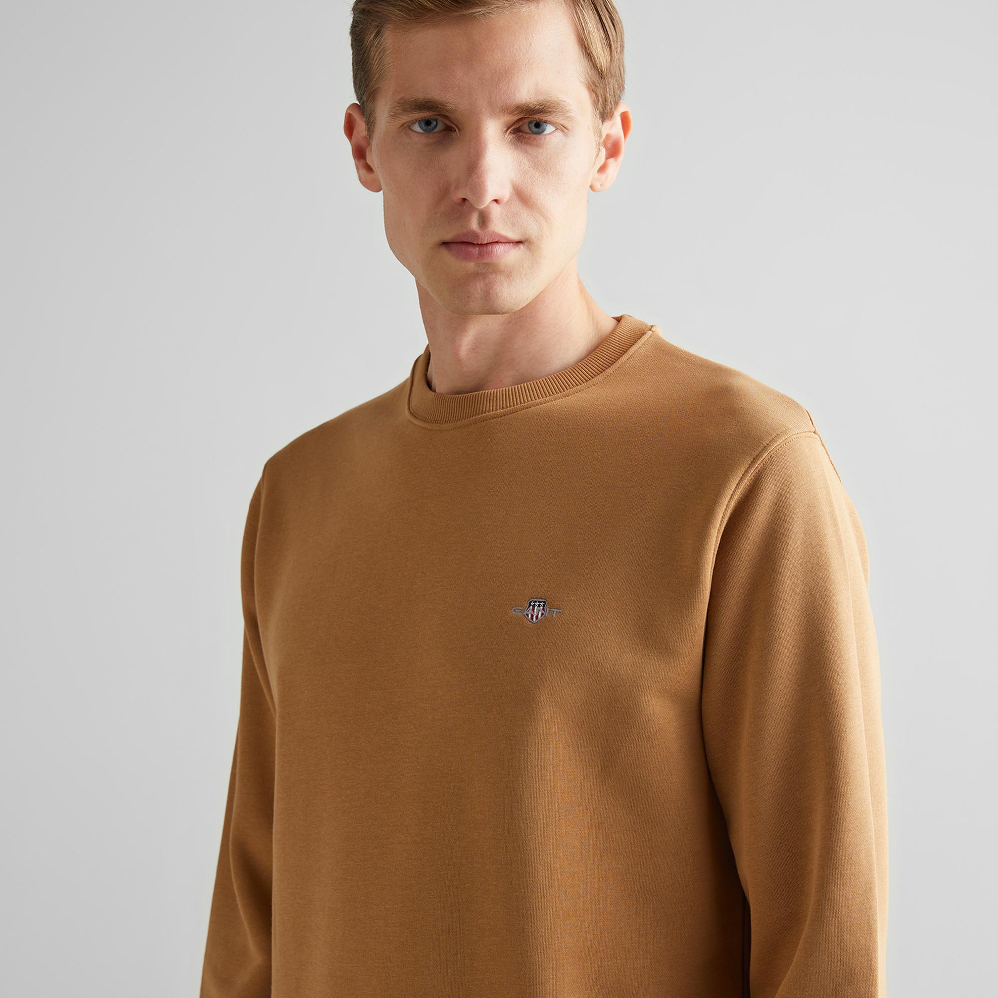 GANT Erkek Kahverengi Regular Fit Bisiklet Yaka Sweatshirt
