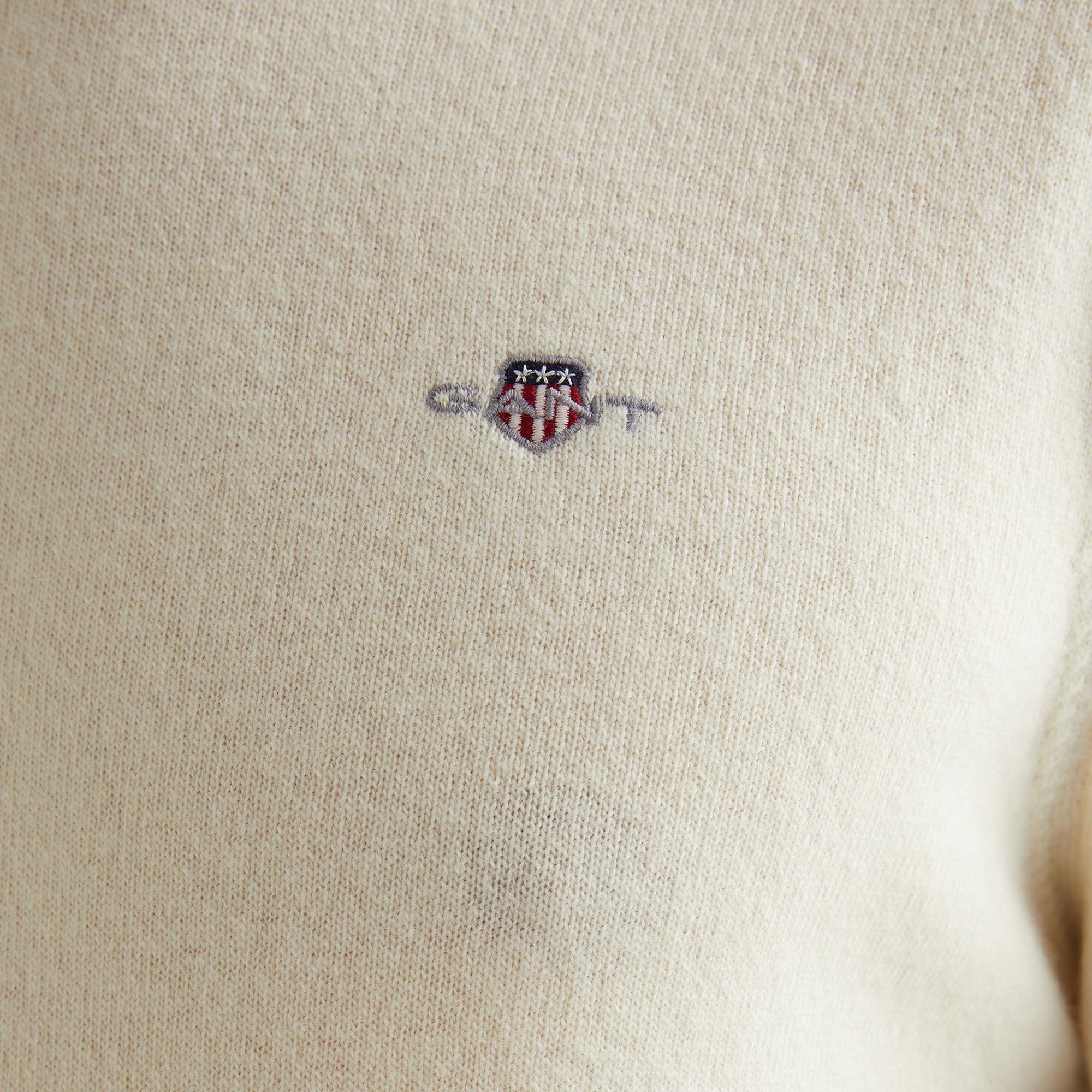 GANT Erkek Krem Regular Fit Bisiklet Yaka Yün Kazak