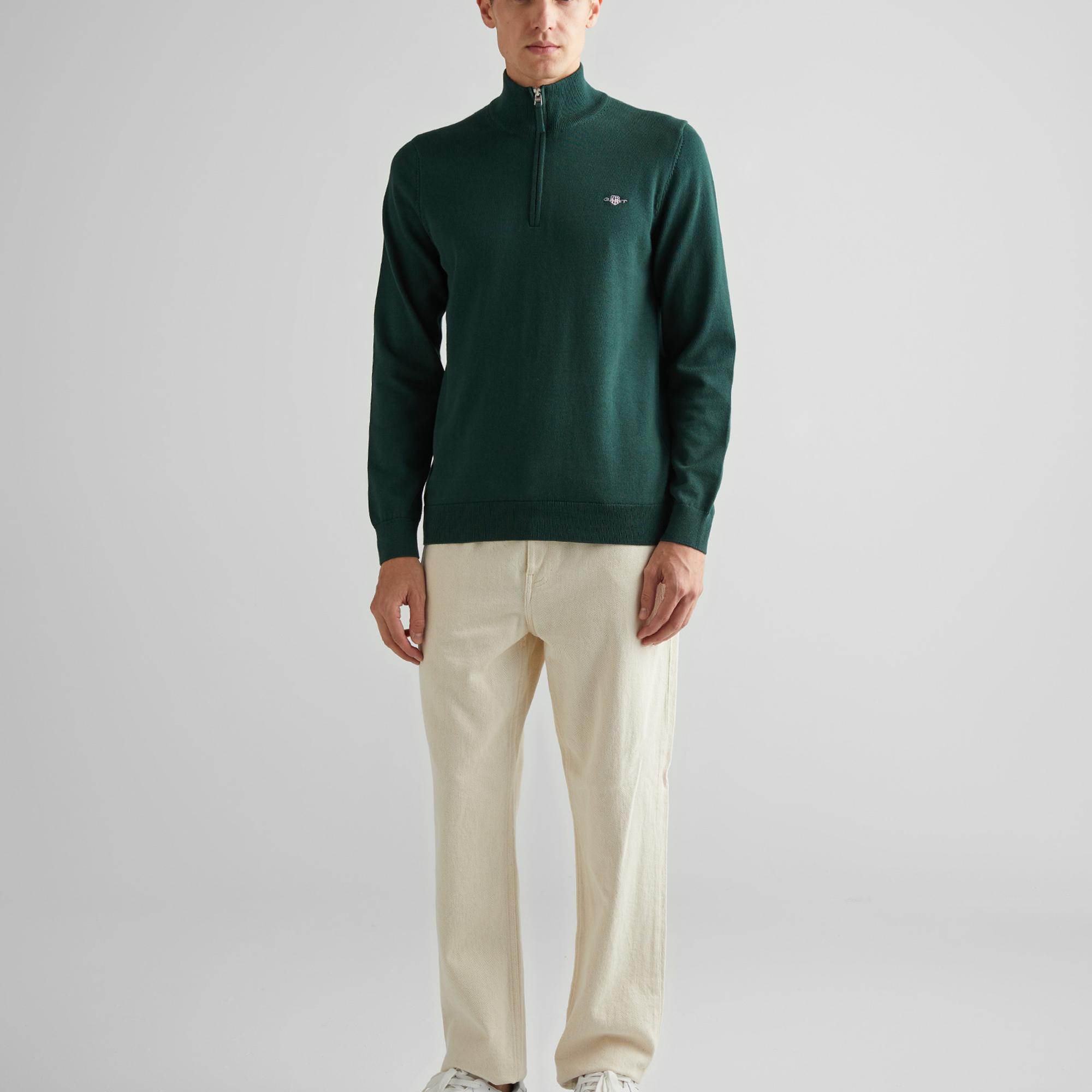 GANT Erkek Yeşil Regular Fit Yarım Fermuarlı Kazak