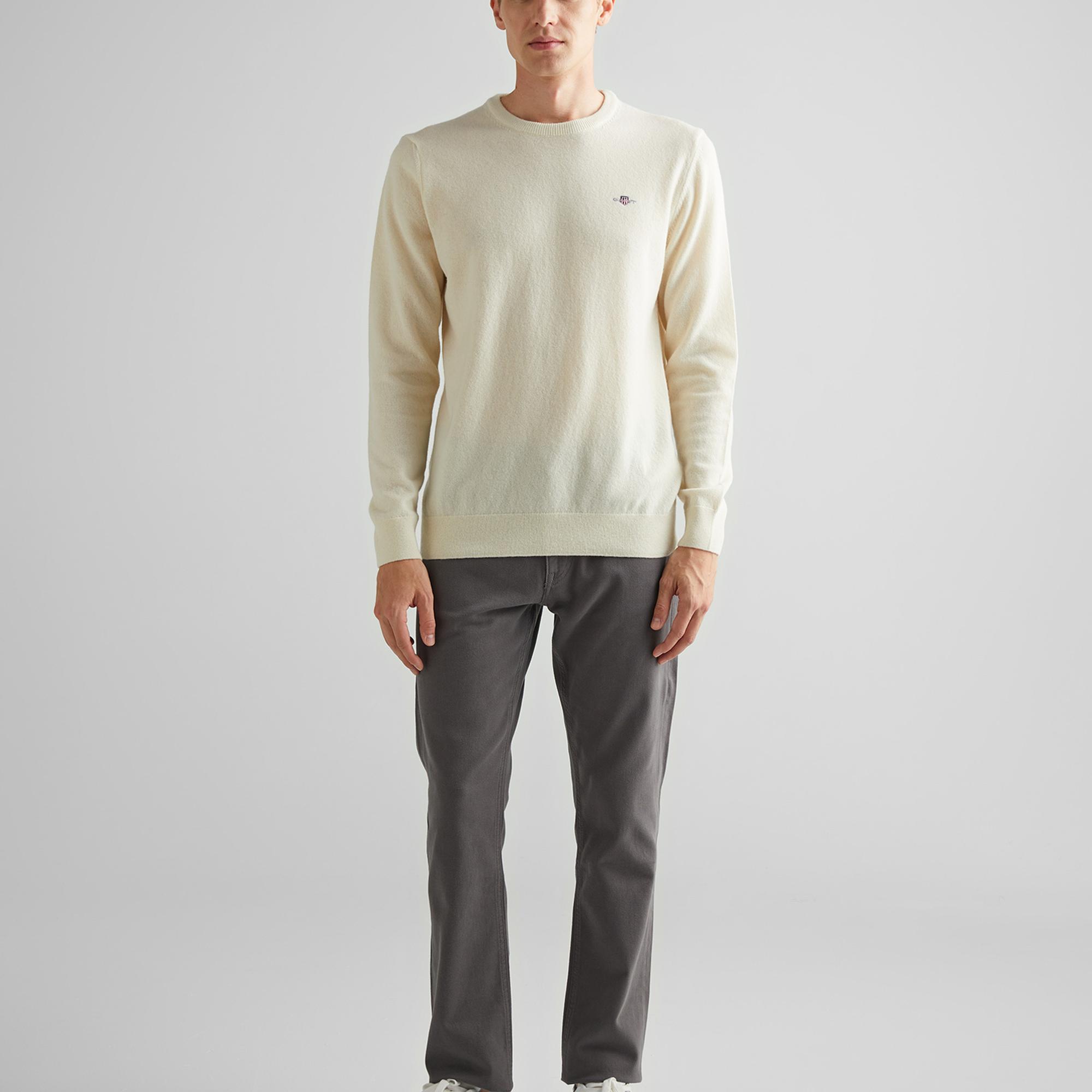 GANT Erkek Krem Regular Fit Bisiklet Yaka Yün Kazak