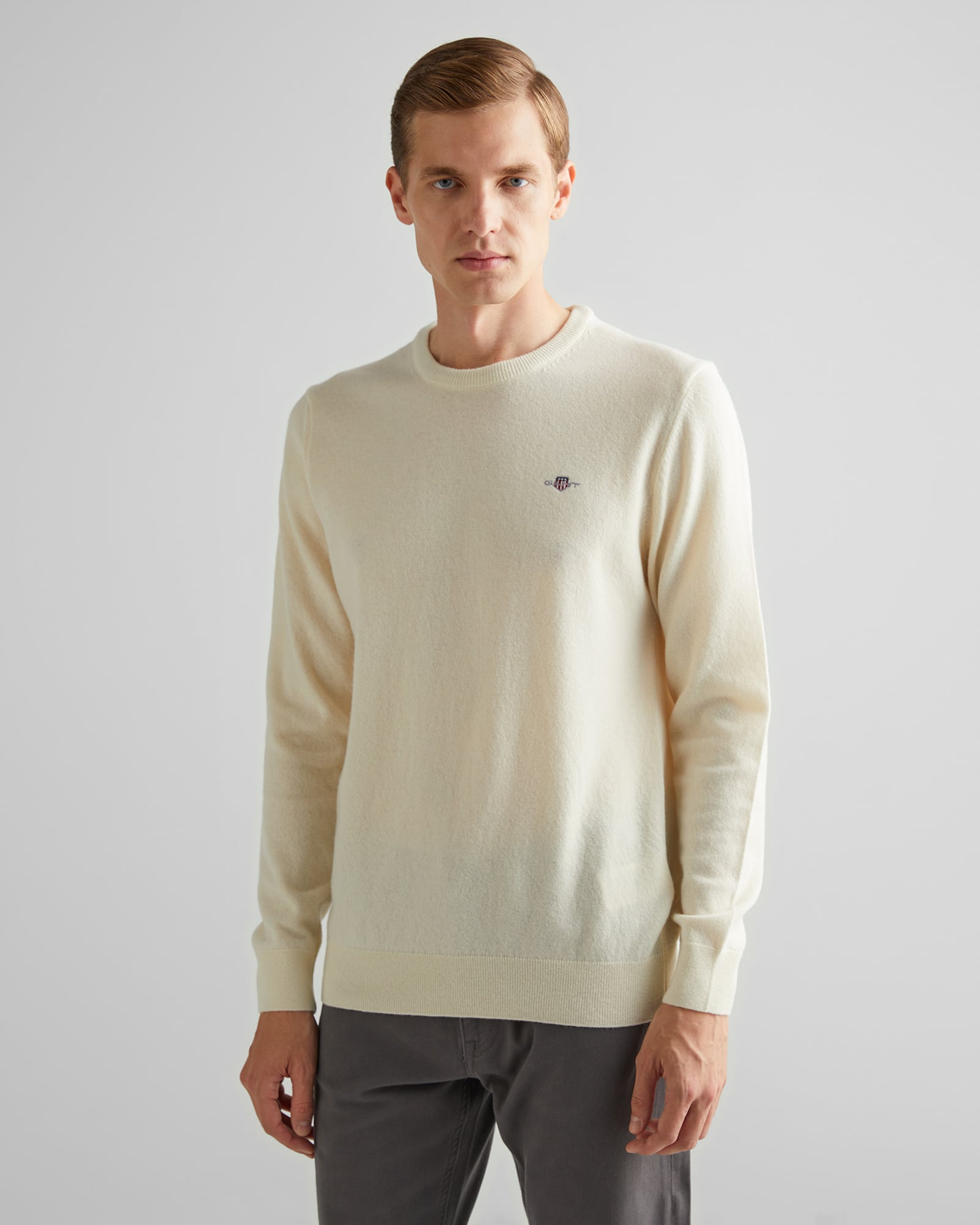  GANT Erkek Krem Regular Fit Bisiklet Yaka Yün Kazak