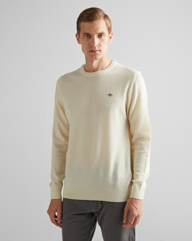  GANT Erkek Krem Regular Fit Bisiklet Yaka Yün Kazak