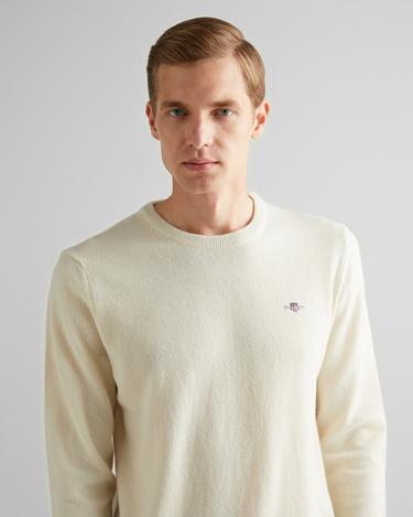  GANT Erkek Krem Regular Fit Bisiklet Yaka Yün Kazak