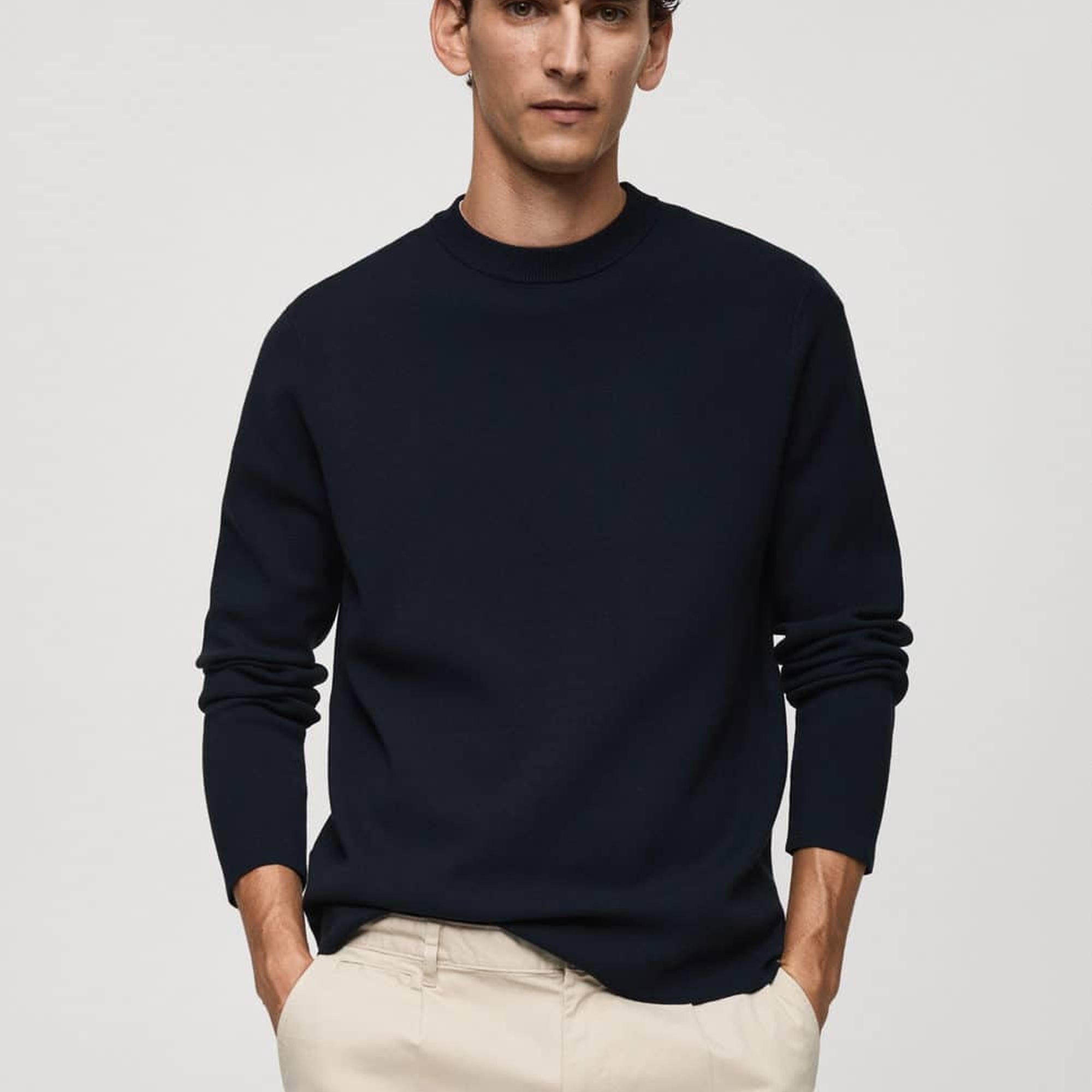 Mango Erkek Regular Kesim Orta Kalınlıkta Triko Kazak Lacivert