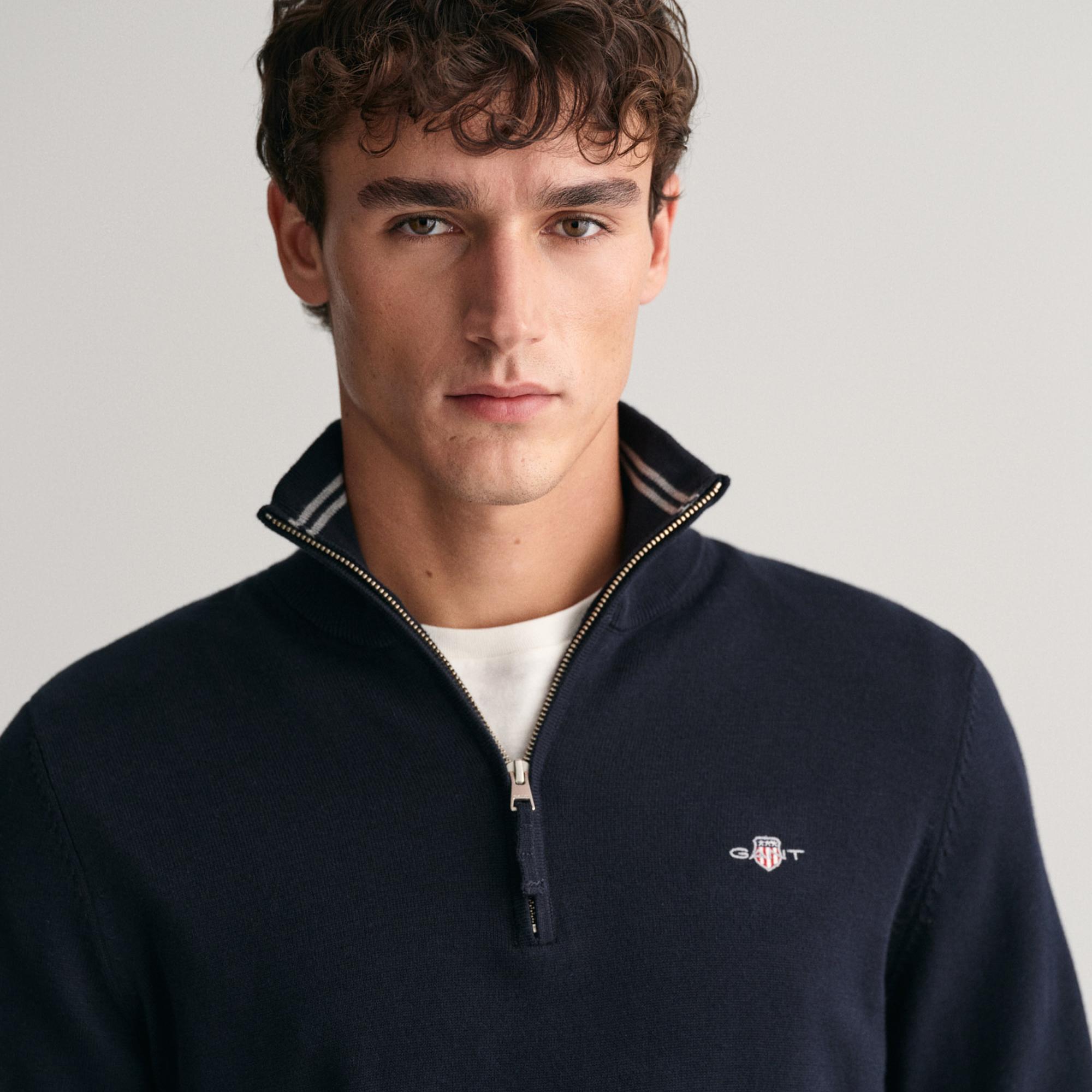 GANT Erkek Lacivert Regular Fit Yarım Fermuarlı Kazak