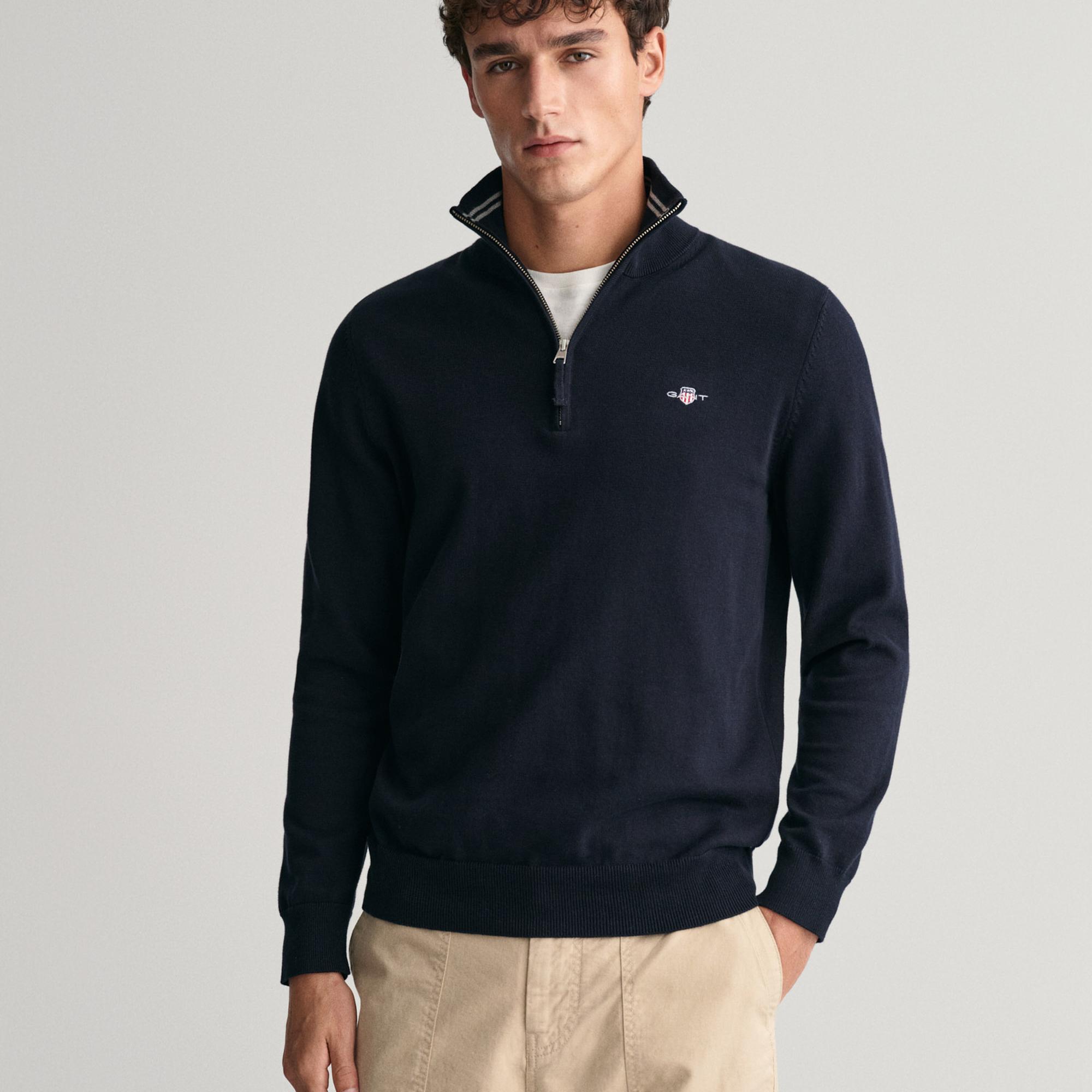 GANT Erkek Lacivert Regular Fit Yarım Fermuarlı Kazak