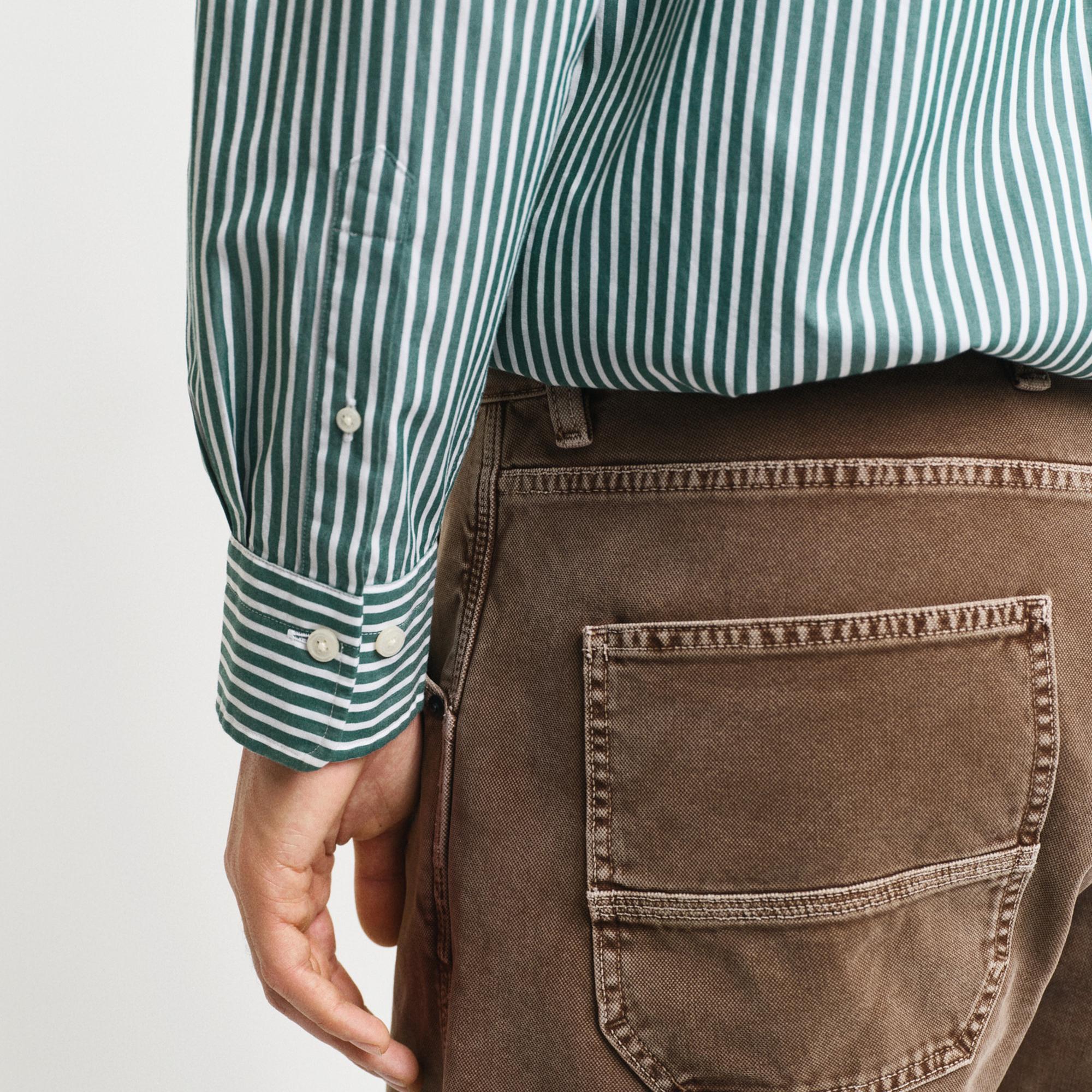 GANT Erkek Yeşil Regular Fit Düğmeli Yaka Çizgili Gömlek