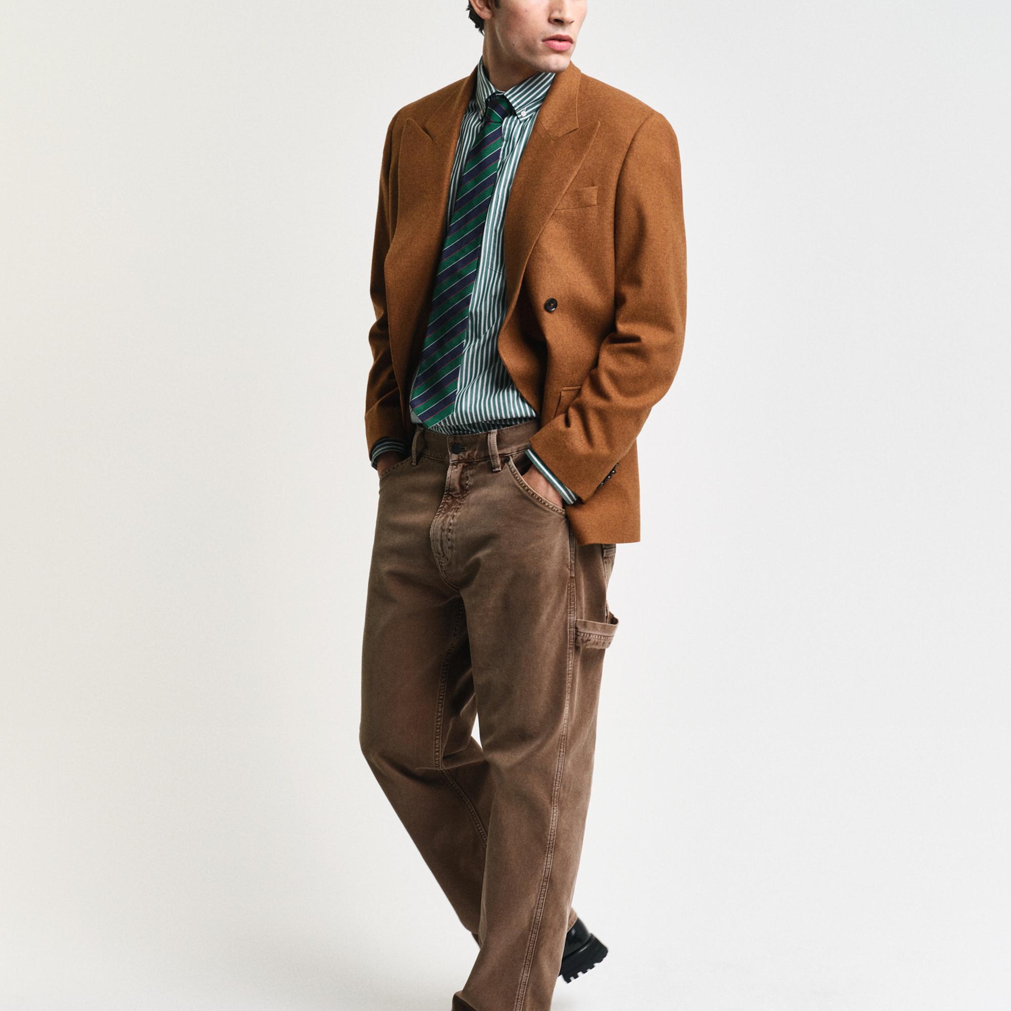 GANT Erkek Yeşil Regular Fit Düğmeli Yaka Çizgili Gömlek