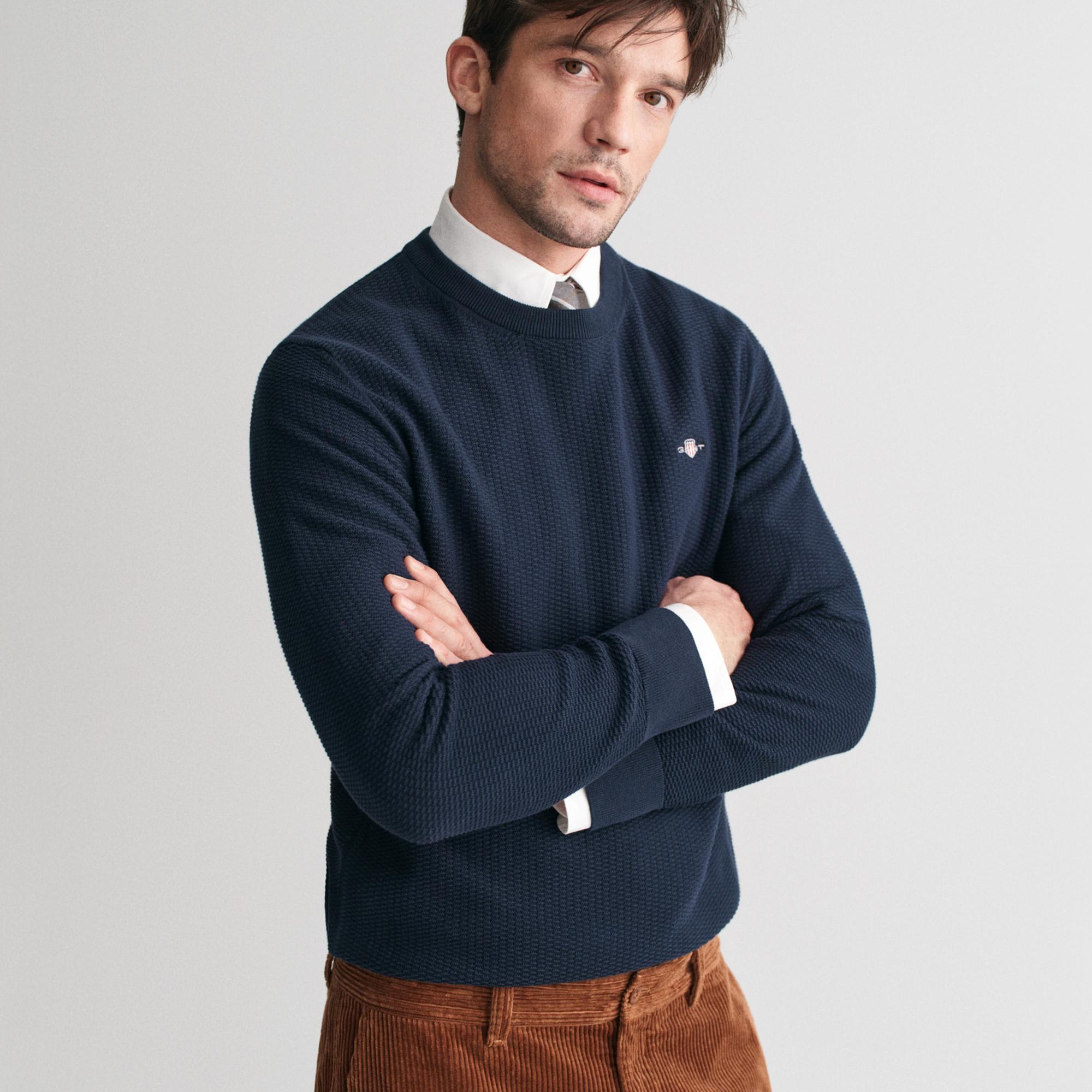 GANT Erkek Lacivert Regular Fit Bisiklet Yaka Kazak