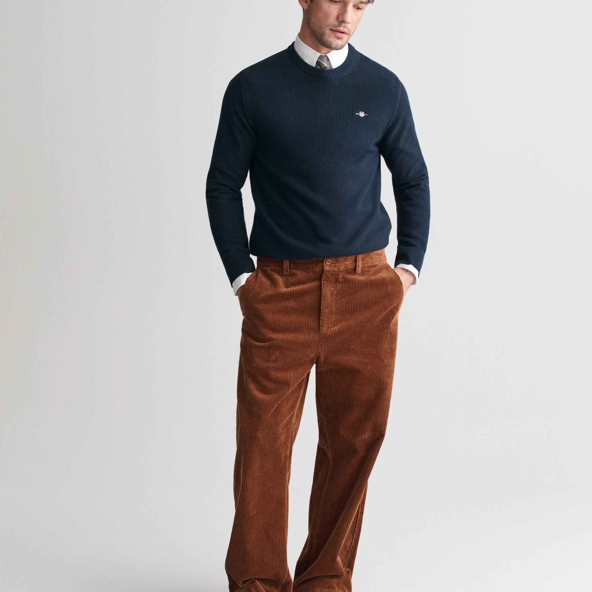 GANT Erkek Lacivert Regular Fit Bisiklet Yaka Kazak