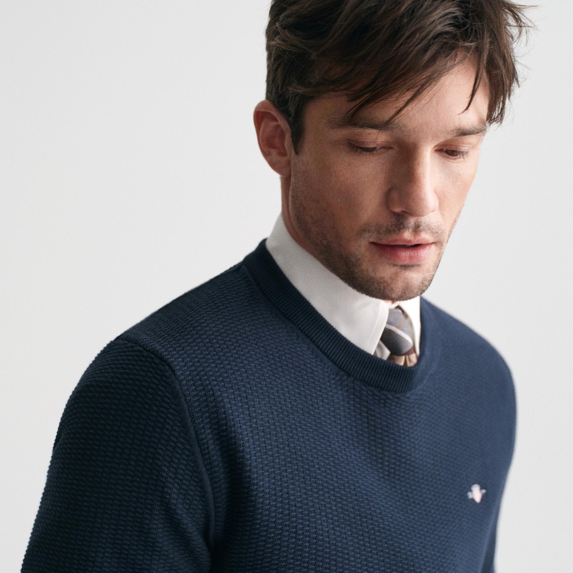 GANT Erkek Lacivert Regular Fit Bisiklet Yaka Kazak