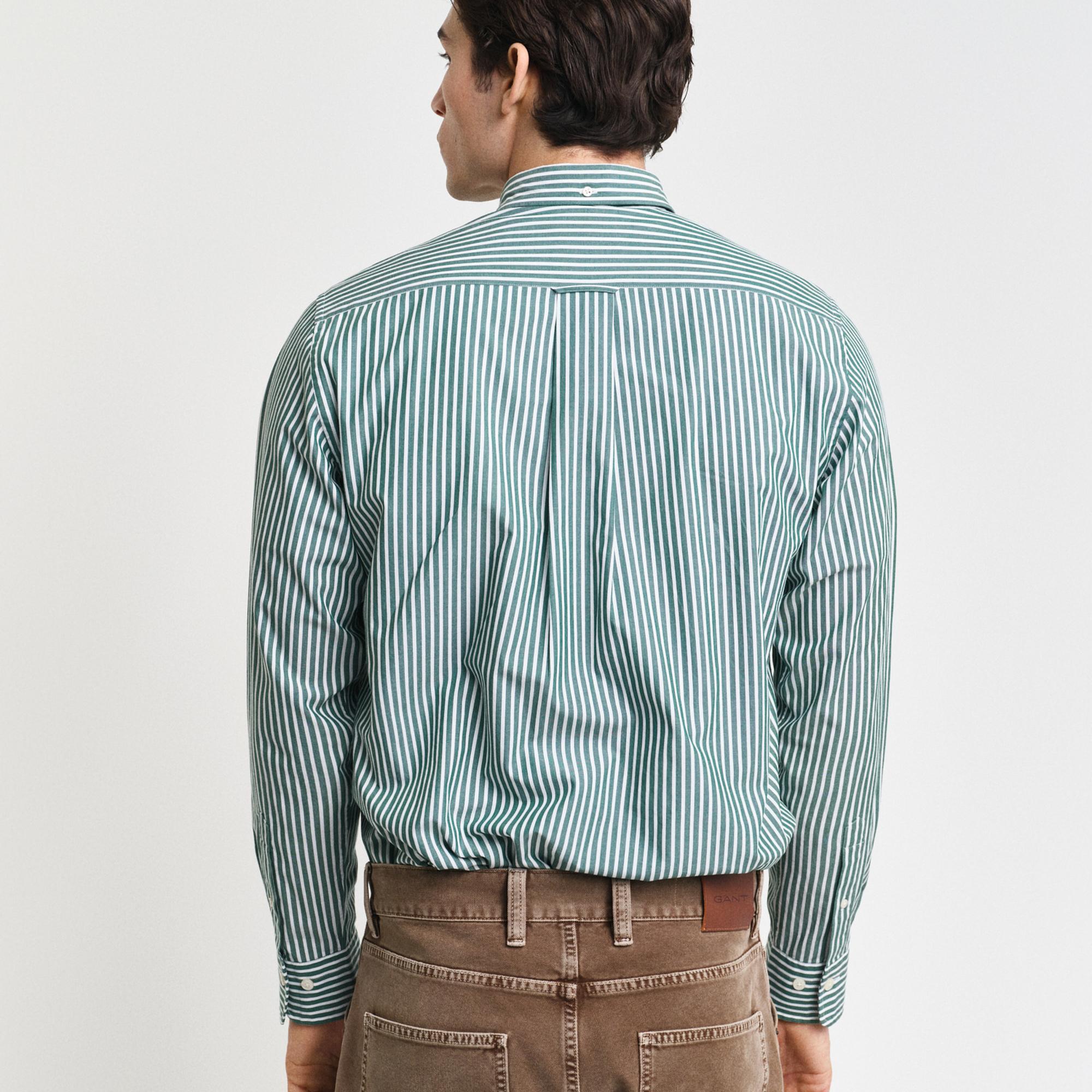 GANT Erkek Yeşil Regular Fit Düğmeli Yaka Çizgili Gömlek