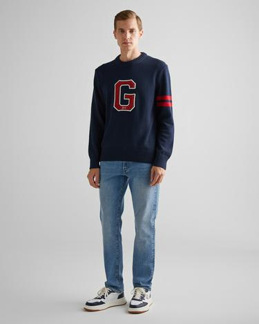  GANT Erkek Lacivert Relaxed Fit Bisiklet Yaka Logolu Kazak