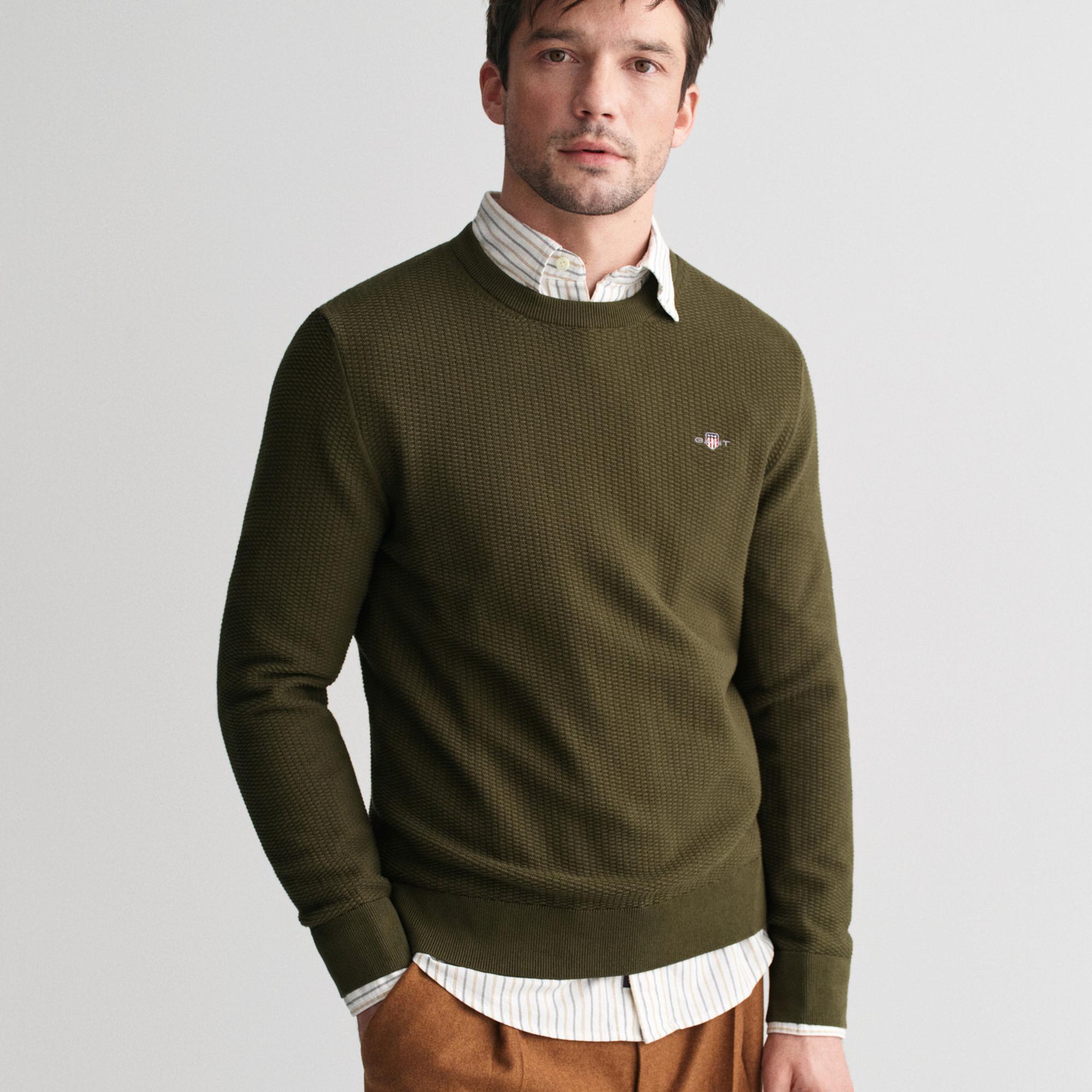 GANT Erkek Yeşil Regular Fit Bisiklet Yaka Kazak