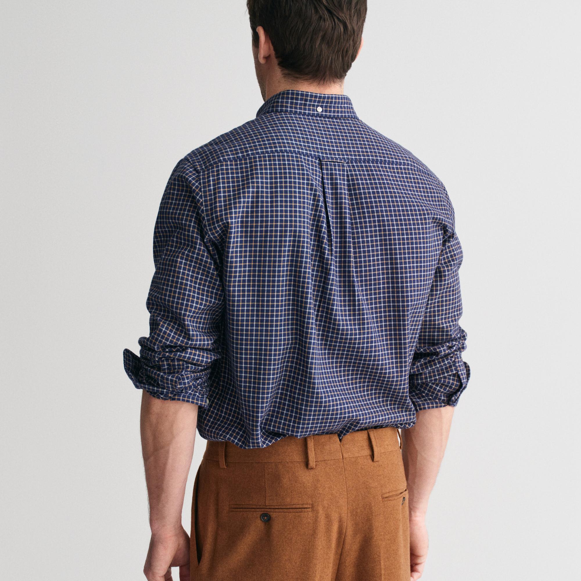 GANT Erkek Lacivert Regular Fit Düğmeli Yaka Kareli Gömlek