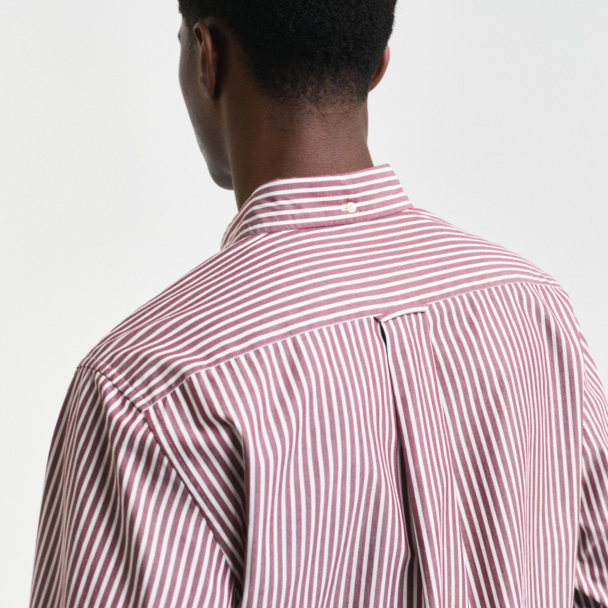 GANT Erkek Bordo Regular Fit Düğmeli Yaka Çizgili Gömlek