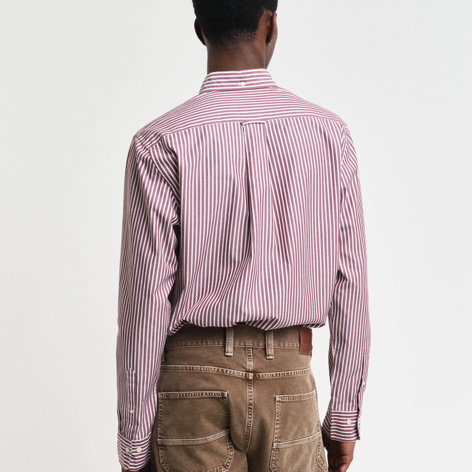 GANT Erkek Bordo Regular Fit Düğmeli Yaka Çizgili Gömlek
