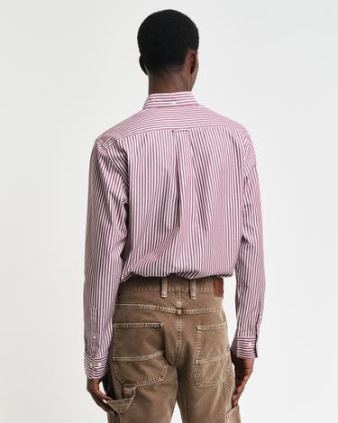  GANT Erkek Bordo Regular Fit Düğmeli Yaka Çizgili Gömlek