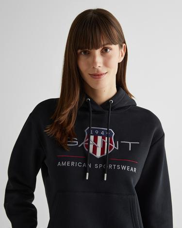  GANT Kadın Siyah Relaxed Fit Kapüşonlu Logolu Sweatshirt
