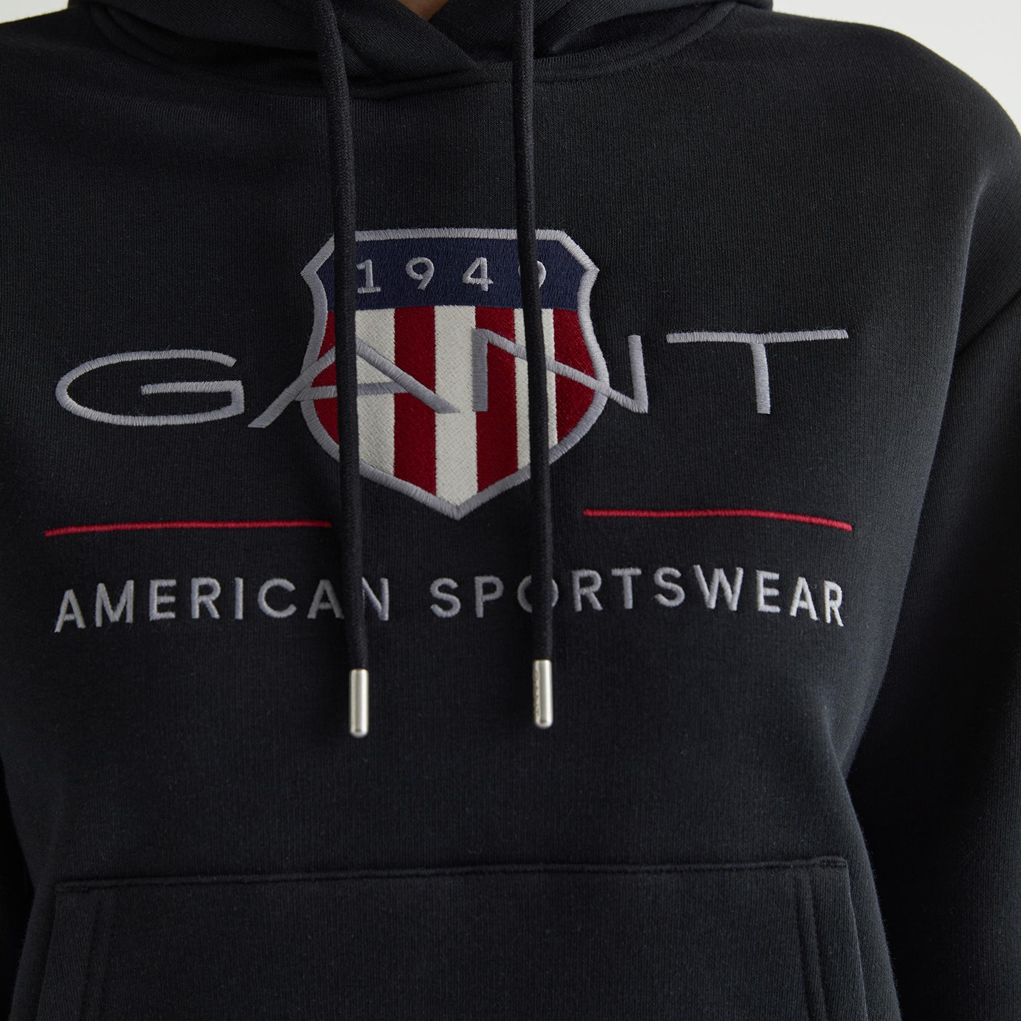 GANT Kadın Siyah Relaxed Fit Kapüşonlu Logolu Sweatshirt