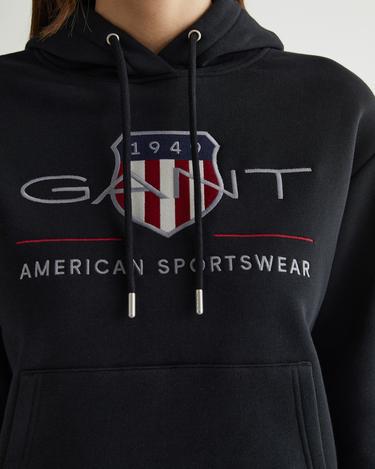  GANT Kadın Siyah Relaxed Fit Kapüşonlu Logolu Sweatshirt