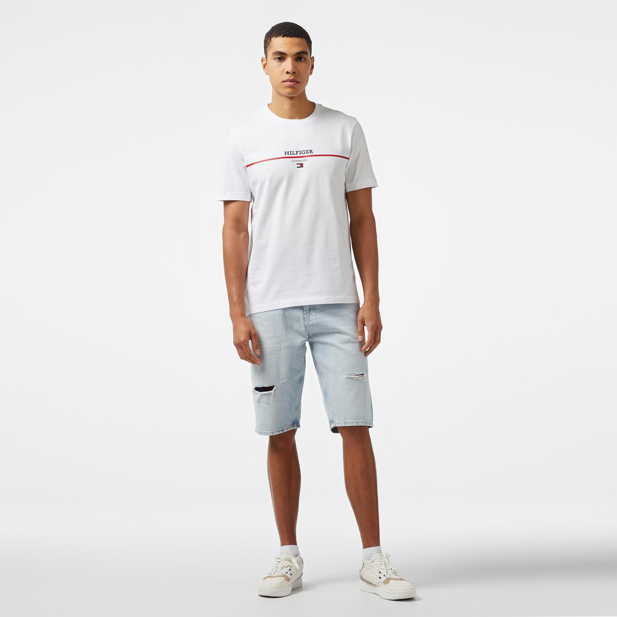 Tommy Hilfiger Hilfiger Stripe Erkek Beyaz T-Shirt