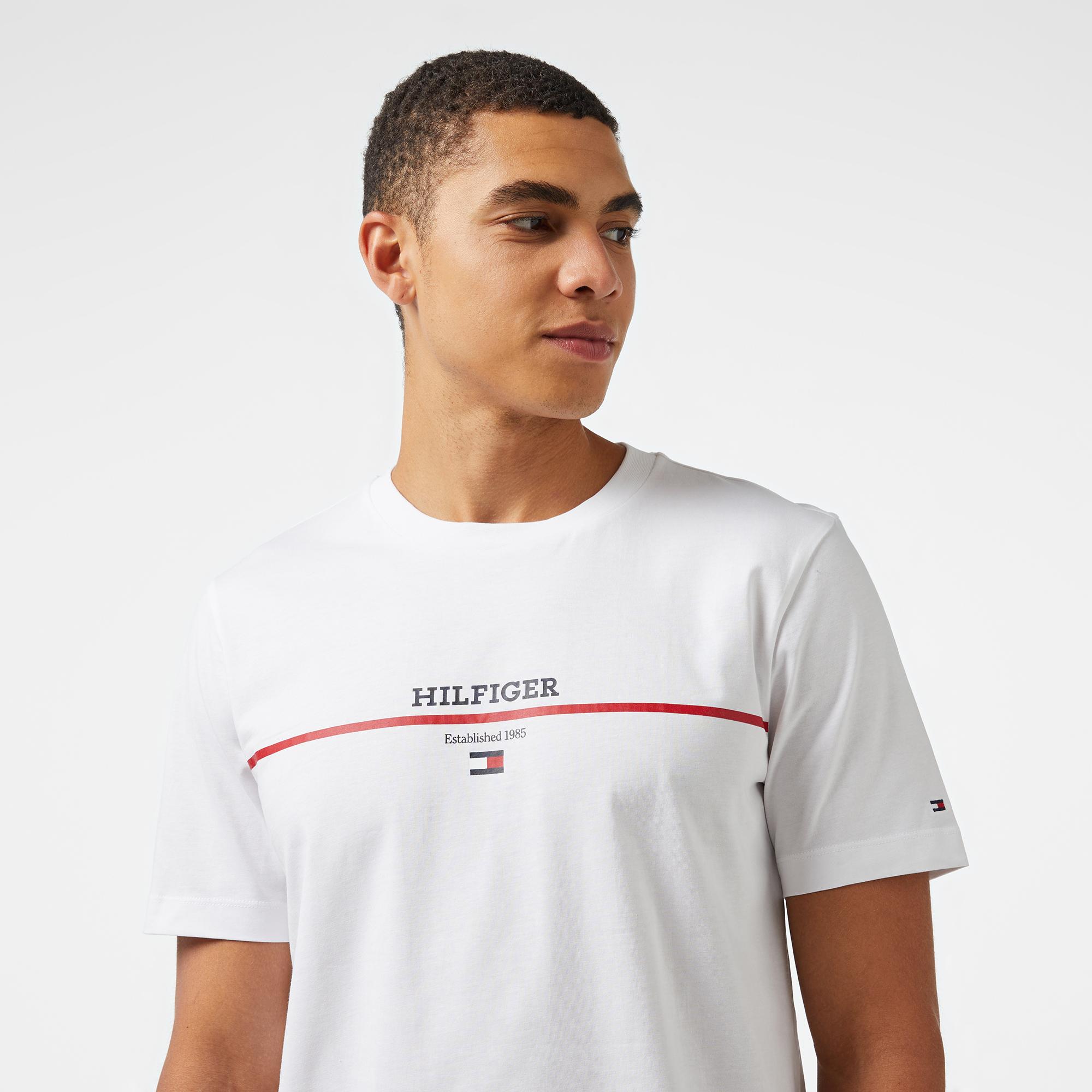 Tommy Hilfiger Hilfiger Stripe Erkek Beyaz T-Shirt