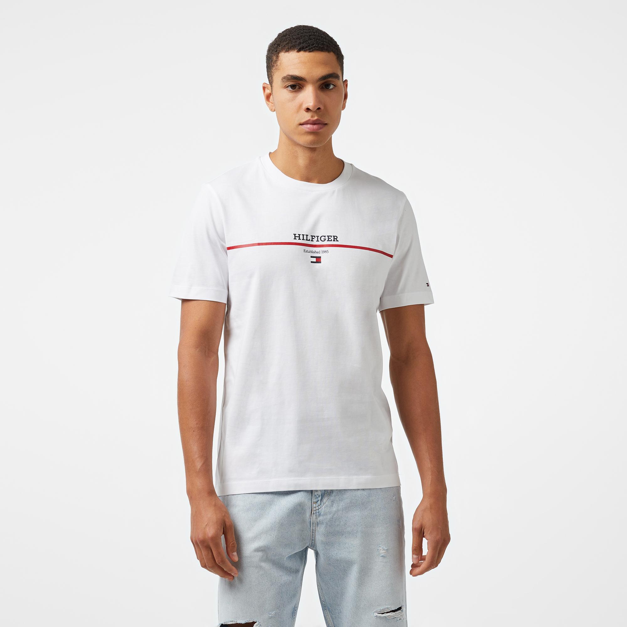 Tommy Hilfiger Hilfiger Stripe Erkek Beyaz T-Shirt