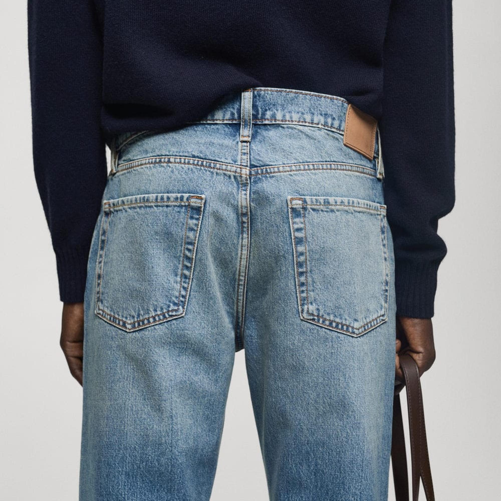 Mango Erkek Yırtık Açık Yıkama Düz Kesim Jean Orta Vintage Mavi