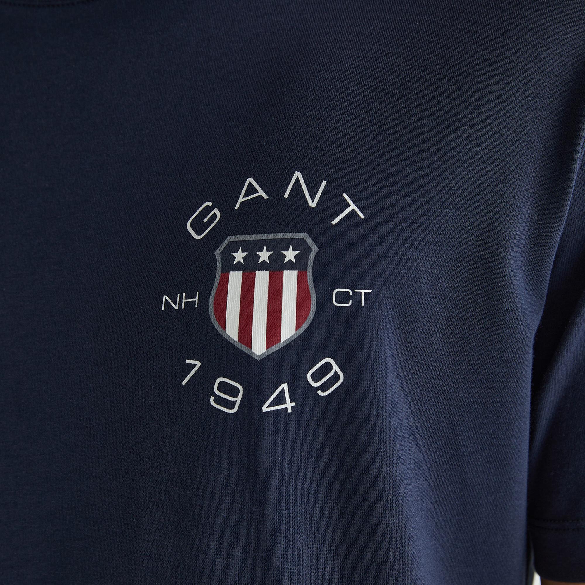 GANT Erkek Lacivert Regular Fit Bisiklet Yaka Logolu T-Shirt