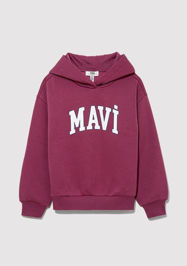  Mavi Mavi Logo Baskılı Kapüşonlu Mor Sweatshirt 7610035-70651