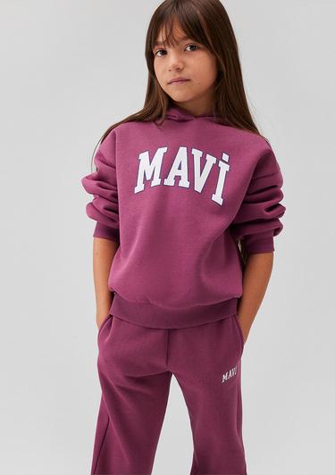  Mavi Mavi Logo Baskılı Kapüşonlu Mor Sweatshirt 7610035-70651