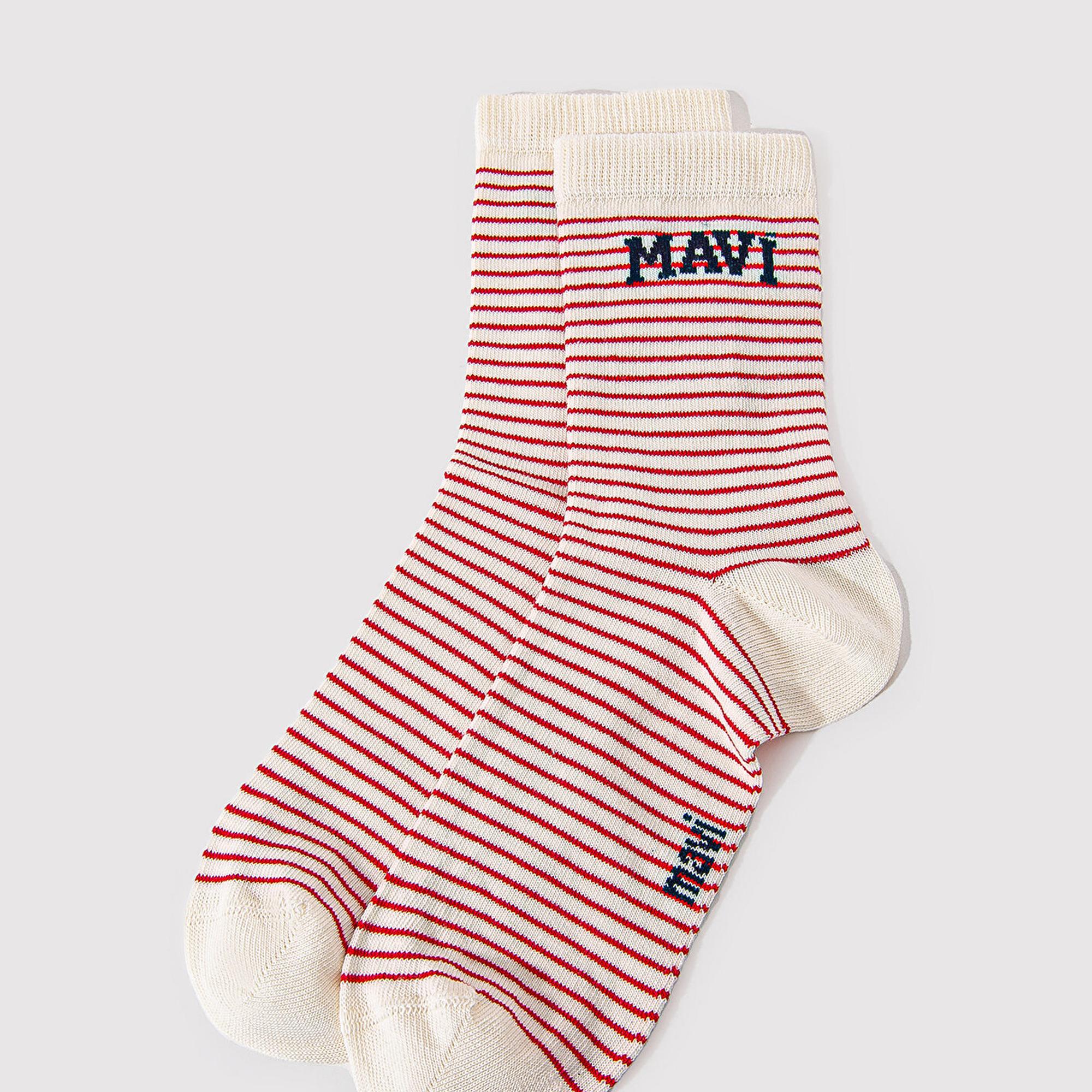 Mavi Mavi Logo Detaylı Çizgili Soket Çorap 1912754-84494