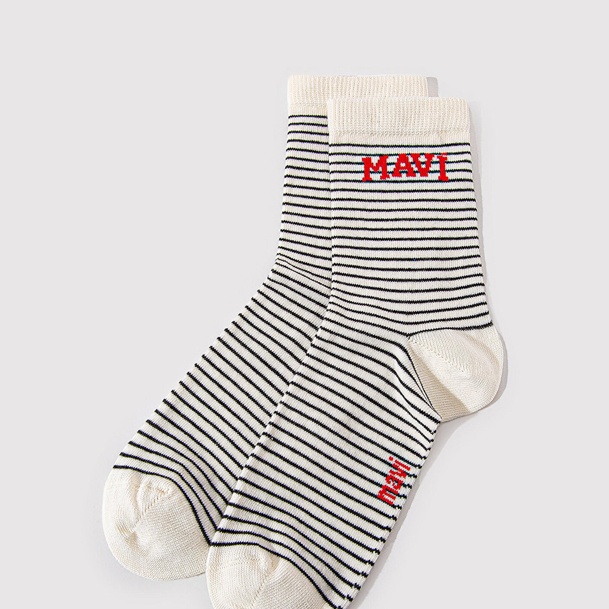 Mavi Mavi Logo Detaylı Siyah Çizgili Soket Çorap 1912754-70057