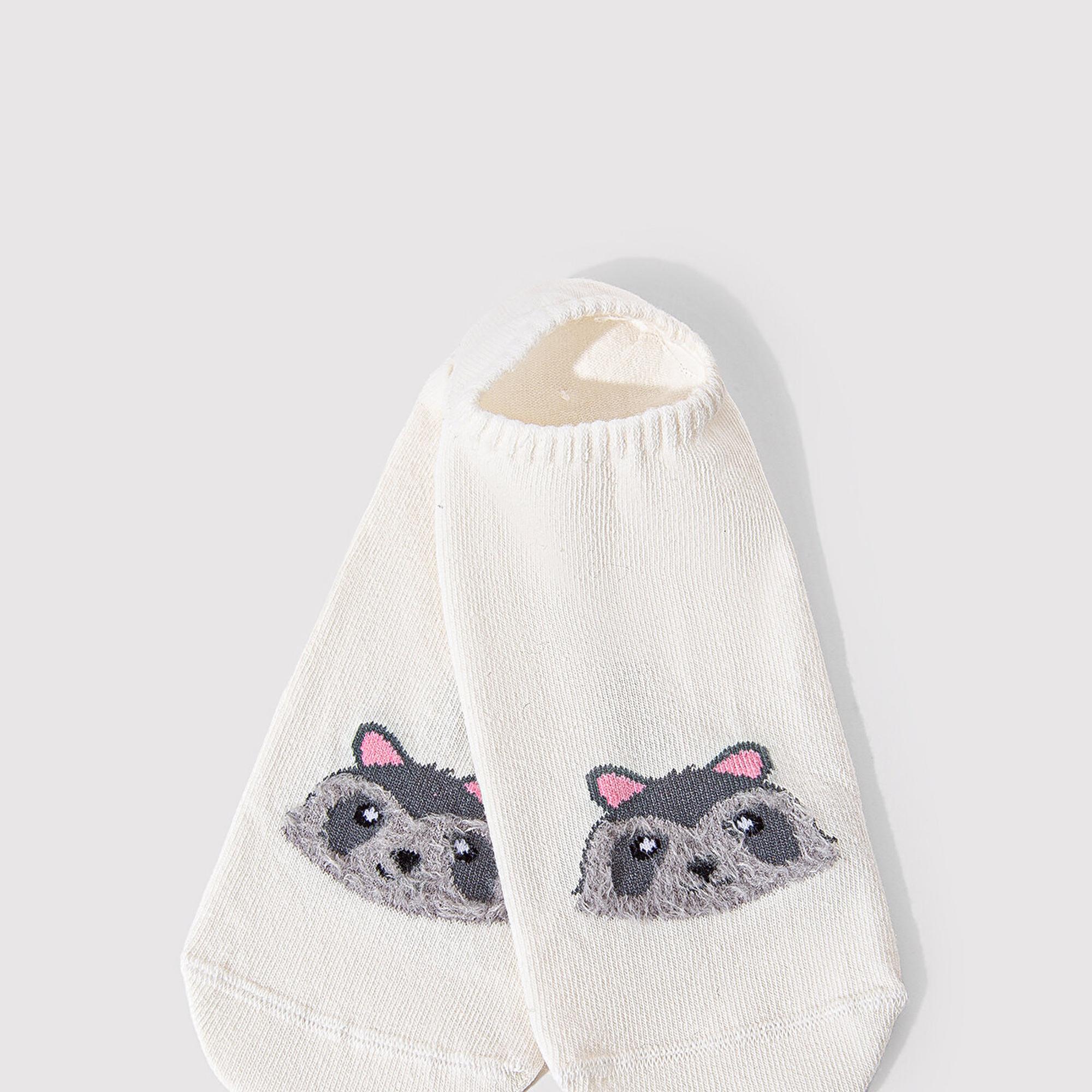 Mavi Tilki Baskılı Beyaz Babet Çorabı 1912780-620