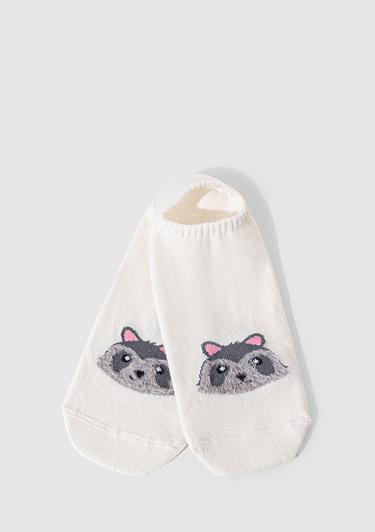  Mavi Tilki Baskılı Beyaz Babet Çorabı 1912780-620