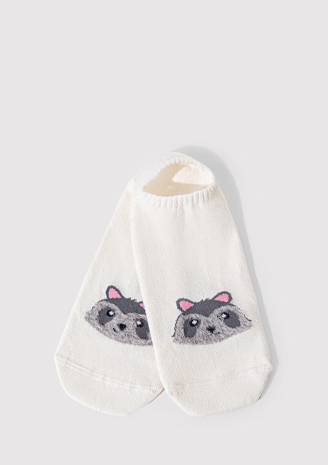  Mavi Tilki Baskılı Beyaz Babet Çorabı 1912780-620