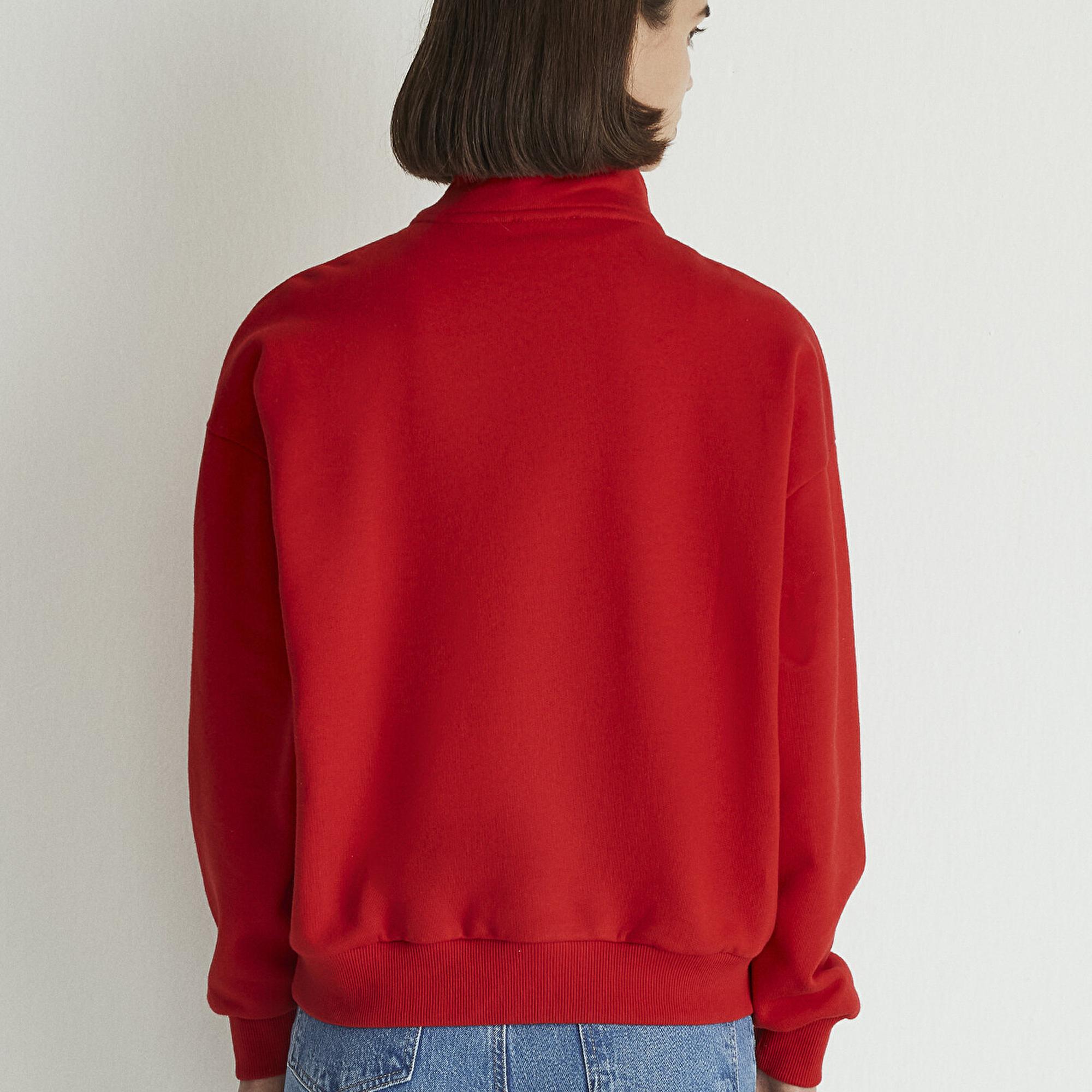 Mavi Mavi Logo Baskılı Yarı Fermuarlı Kırmızı Sweatshirt 1S10179-86417