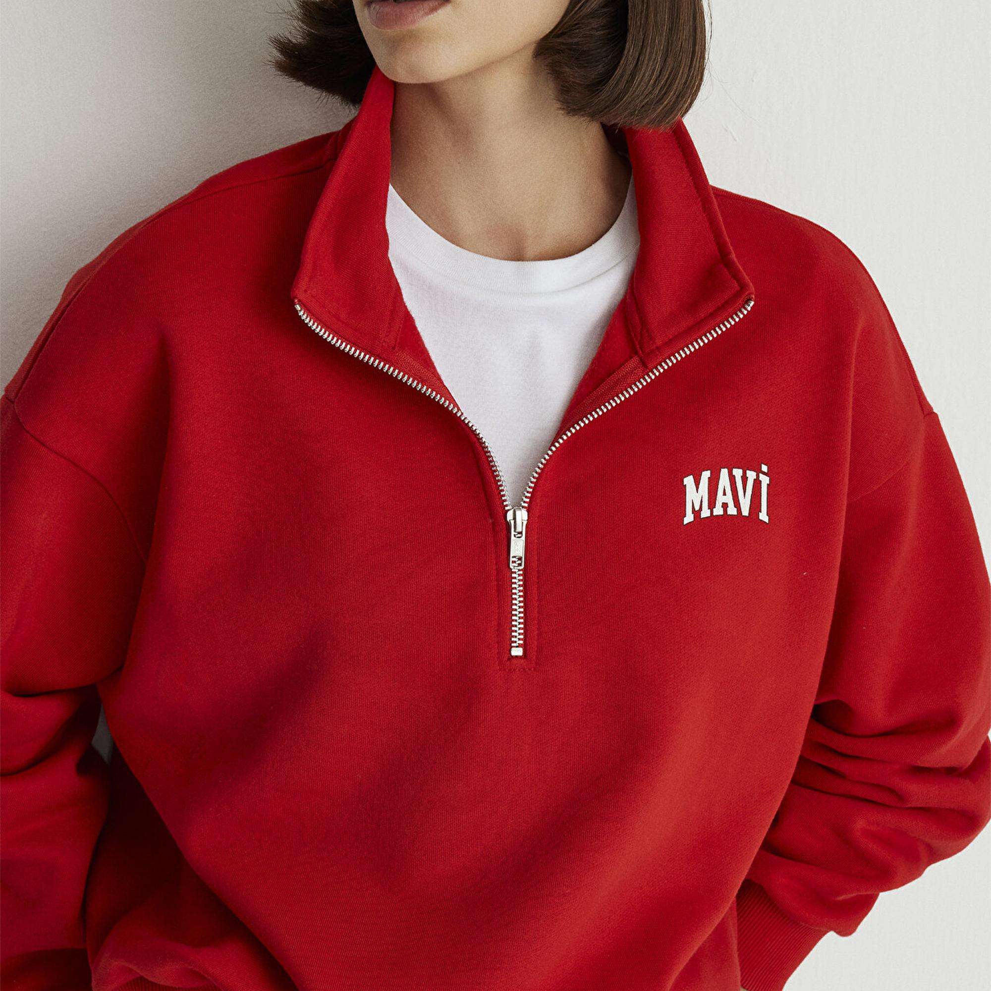 Mavi Mavi Logo Baskılı Yarı Fermuarlı Kırmızı Sweatshirt 1S10179-86417
