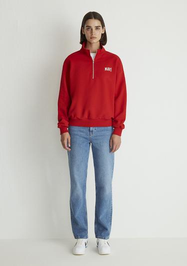  Mavi Mavi Logo Baskılı Yarı Fermuarlı Kırmızı Sweatshirt 1S10179-86417