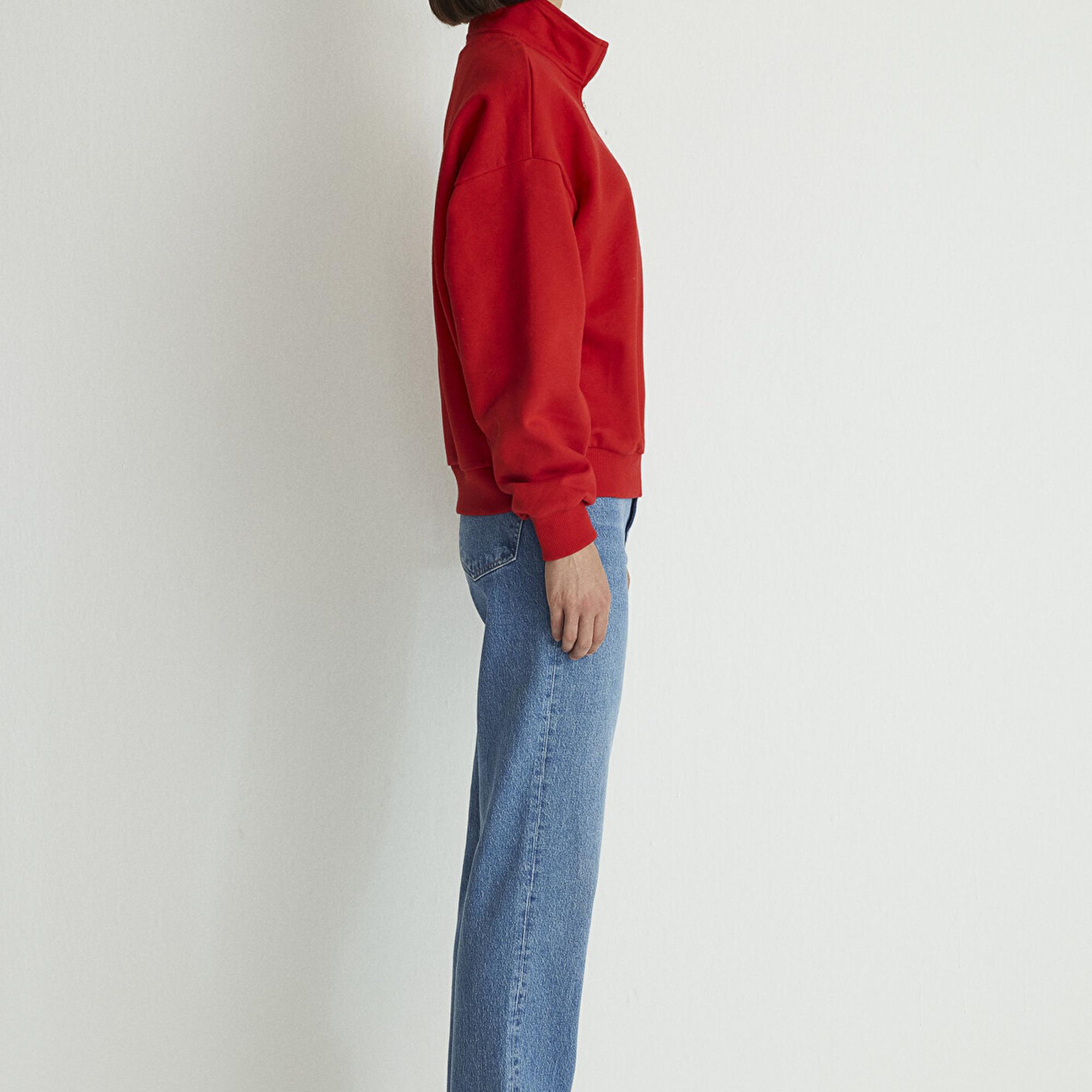Mavi Mavi Logo Baskılı Yarı Fermuarlı Kırmızı Sweatshirt 1S10179-86417