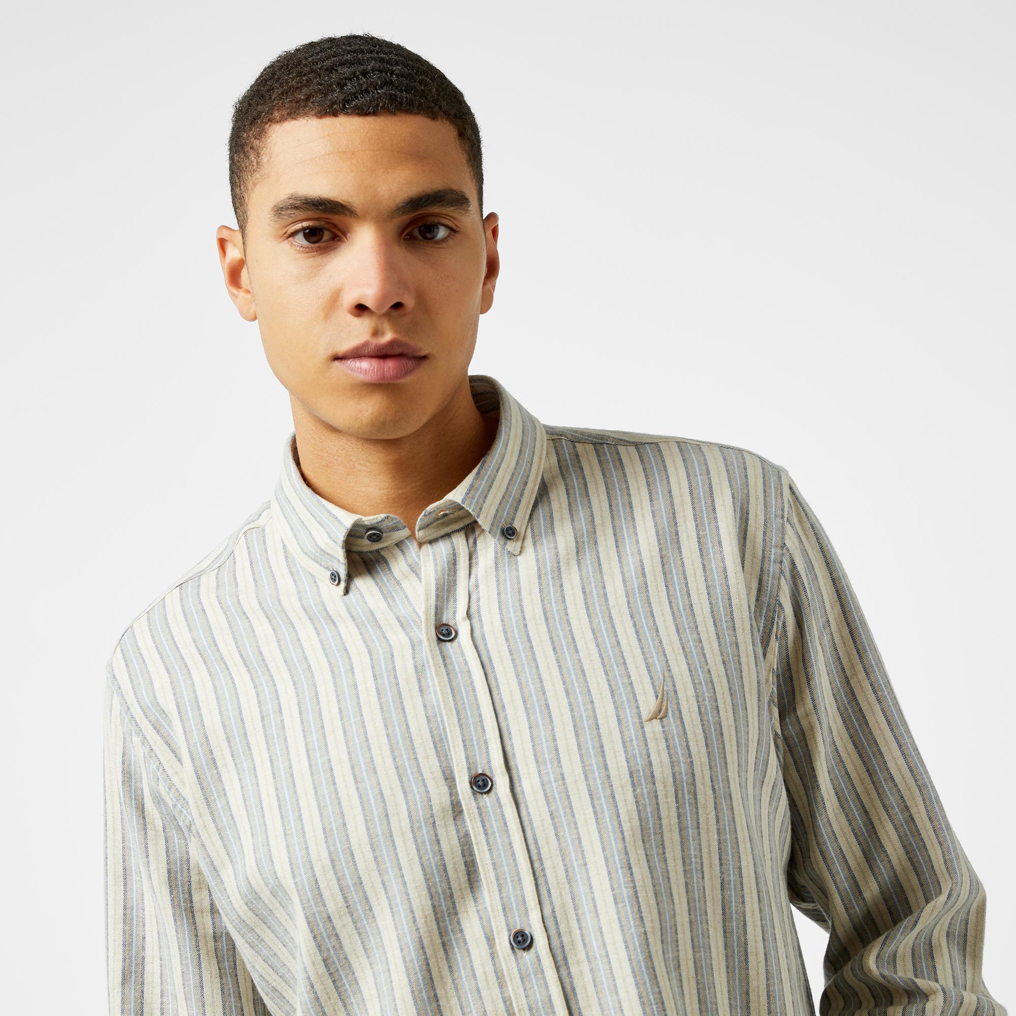 Nautica Erkek Krem Rengi Classic Fit Keten Gömlek