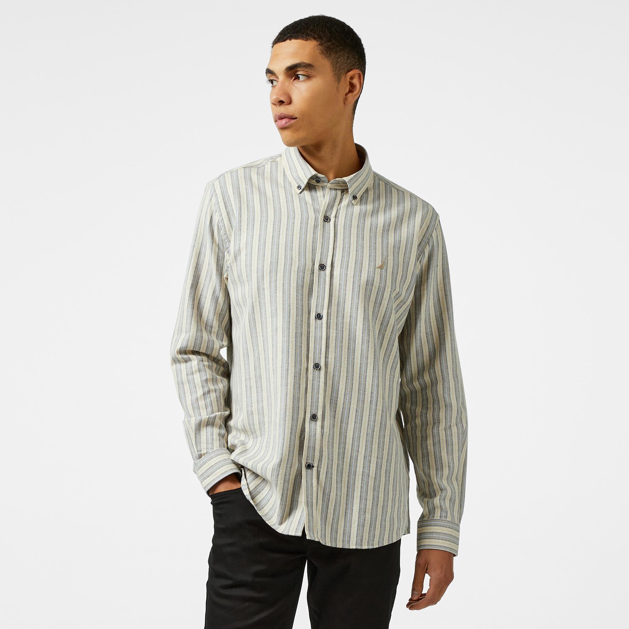 Nautica Erkek Krem Rengi Classic Fit Keten Gömlek